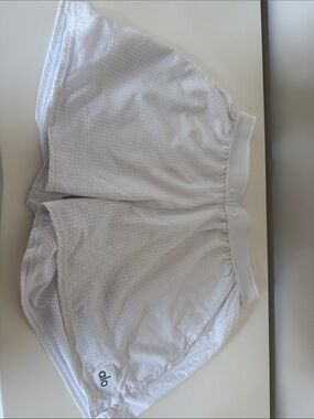 ALO Yoga White Perforated Sport Shorts with Logo Patch